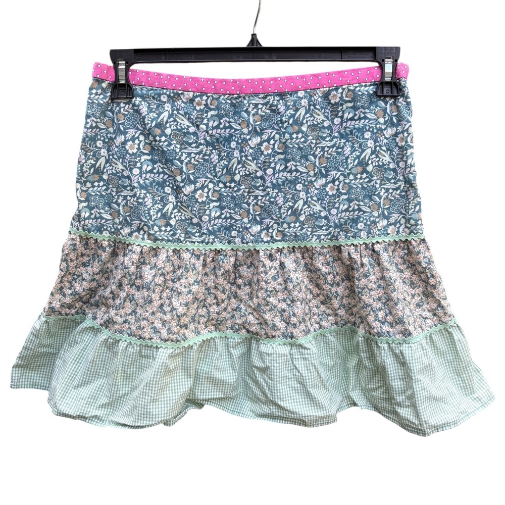 American Eagle Womens 6 Blue Pink Boho Mini Skirt Patchwork Prairie Peasant